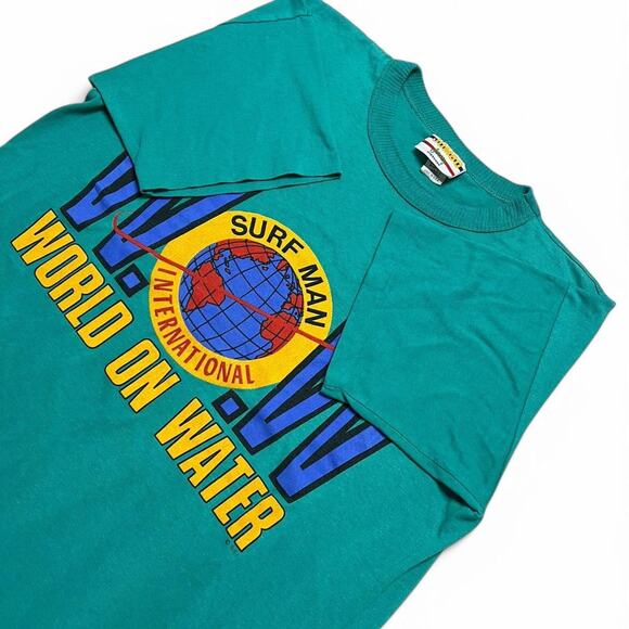 Vtg 90’s Surf Man International tee, blue with multi-coloured T-shirt -Large - Picture 5 of 8